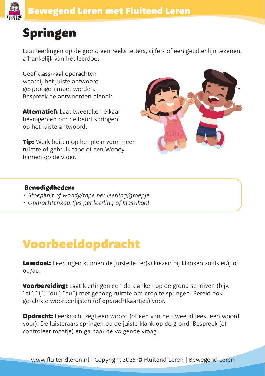Werkvorm Springen: leerlingen springen op het juiste antwoord